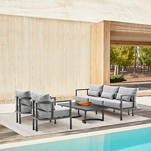 Armen Living Venice 4-Piece Modern Outdoor Patio Conversation Set Dark Gray