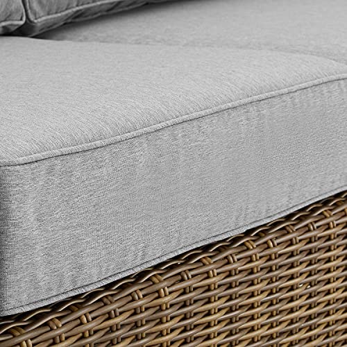 Crosley Furniture Bradenton Wicker Outdoor Loveseat Weathered Brown with Gray Cushions