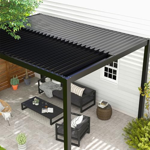 Kaimei 10x13FT Aluminum Louvered Pergola Black - Adjustable Shade & Rain Resistant Patio Cover for Backyard Garden