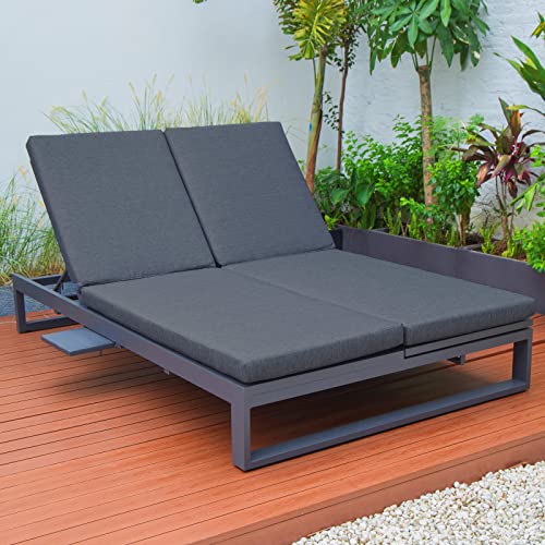 LeisureMod 2-in-1 Convertible Sofa and Chaise Lounge Chair Black