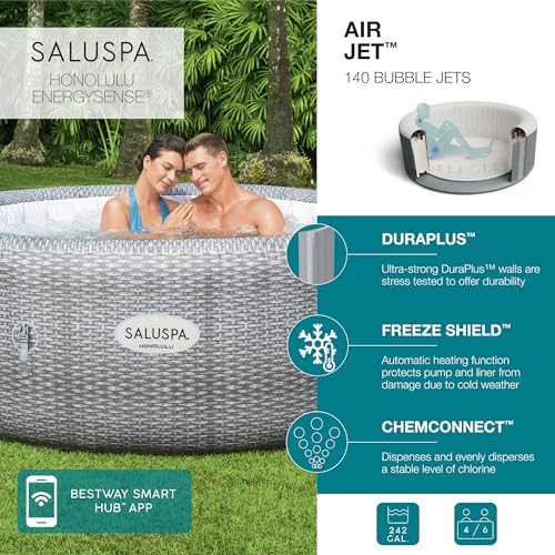 Bestway SaluSpa Honolulu AirJet Inflatable Hot Tub Gray Wicker Print