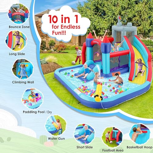 AKEYDIY 10-in-1 Inflatable Bounce House with Slide and Climbing Wall