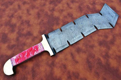 Mega Blades Handmade 18" Damascus Steel Hunting Knife with Resin Handle and Leather Sheath