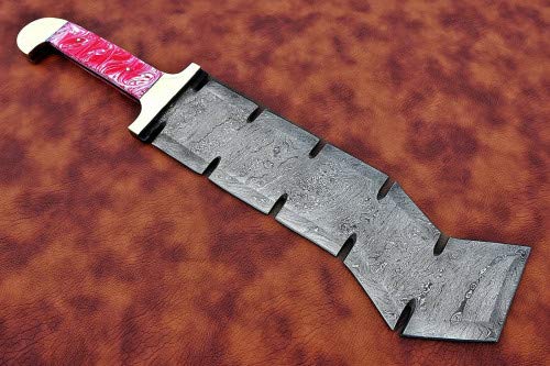 Mega Blades Handmade 18" Damascus Steel Hunting Knife with Resin Handle and Leather Sheath