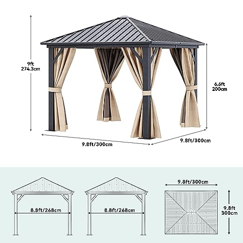 YITAHOME 10x10ft Hardtop Gazebo with Nettings and Curtains, Heavy Duty Galvanized Steel, Brown