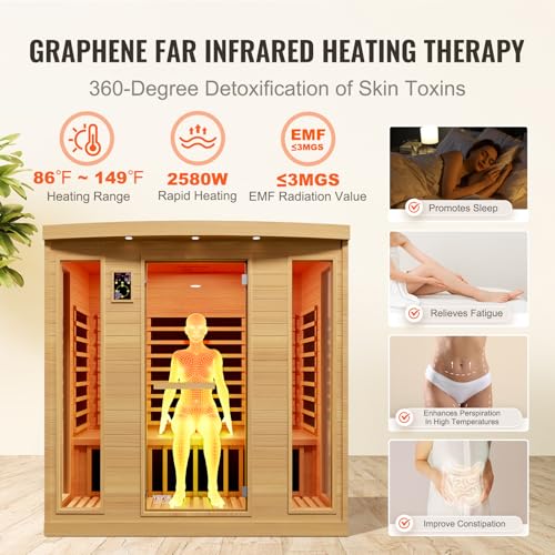 VEVOR 3-4 Person Far Infrared Wooden Sauna Brown