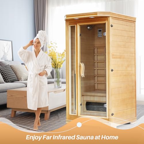 TOREAD Infrared Saunas for Home 1-2 Person Hemlock Wooden Outdoor Sauna Spa Beige