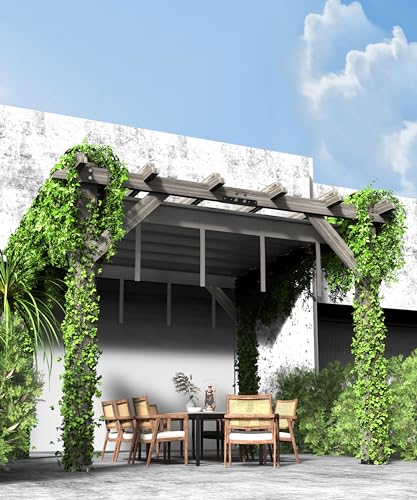 DEXSO 10' x 10' Cedar Wood Pergola with Retractable Shade Canopy Charcoal Gray