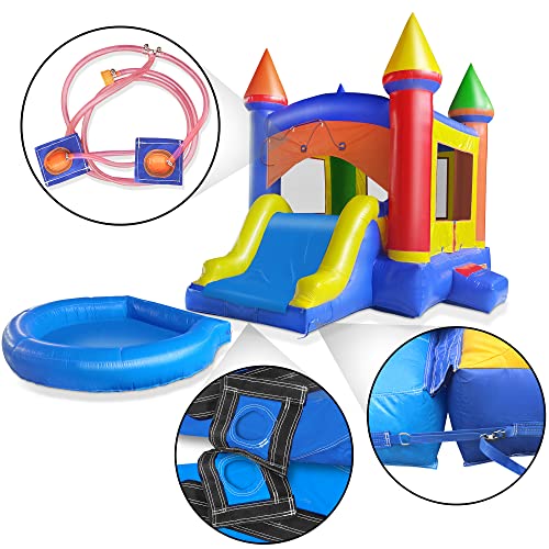 Cloud 9 Castle Inflatable Combo Bounce House with Water Slide Multicolor