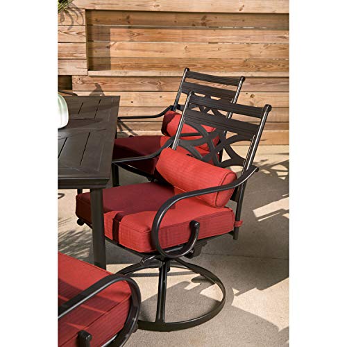 Hanover Montclair 7-Piece Outdoor Dining Set with 6 Swivel Rockers Chili Red