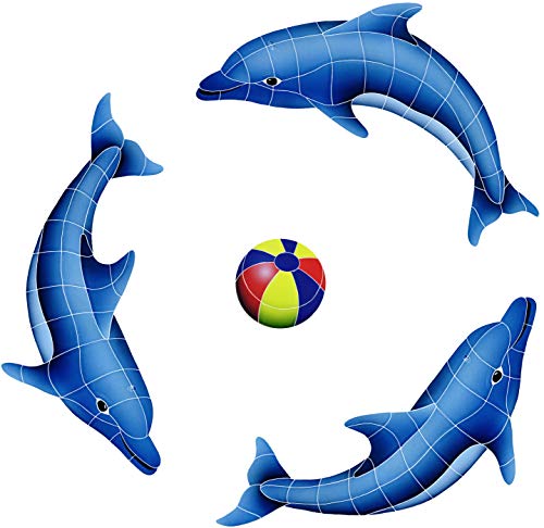 Artistry in Mosaics Dolphin Group Ceramic Swimming Pool Mosaic Multi 42" x 42