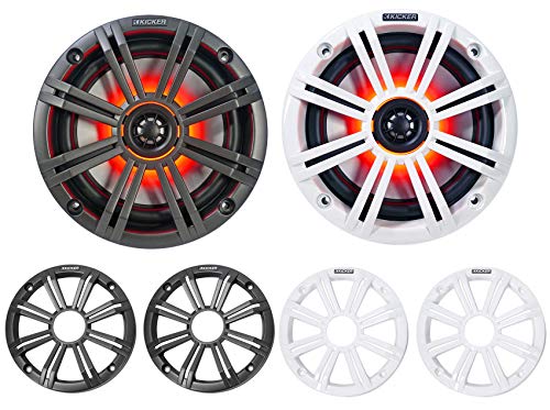 KICKER 45KM654L Marine LED Speakers Bundle with 12KMTESW Tower Enclosures, KMTAP Adapter Pack, and Rockville 16G50 Wire White