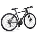5Seconds Hybrid Bicycle Paramount 100 Mountain Bike for Men Women 21-Speed Lightweight Aluminum Alloy Frame Adult Bike with Trigger Shifters and Mechanical Disc Brakes Black