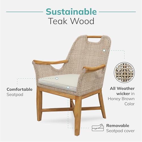 Cambridge Casual Sydney Teak Wood 7 Piece Outdoor Dining Set All-Weather Wicker/Light Tan