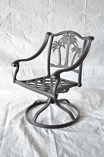 Patio Land Palm Tree Outdoor Patio Swivel Rocker Dining Chairs Dark Bronze