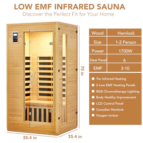 Towallmark Low EMF Infrared Sauna for Home Wood