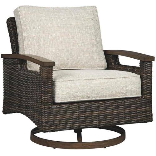 BOWERY HILL Transitional Swivel Patio Wicker Arm Chair Set of 2 Brown