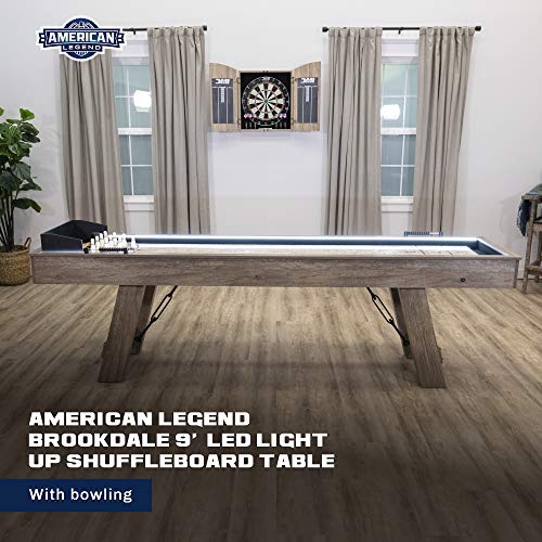 American Legend Brookdale 9’ LED Light Up Shuffleboard Table with Bowling Brown