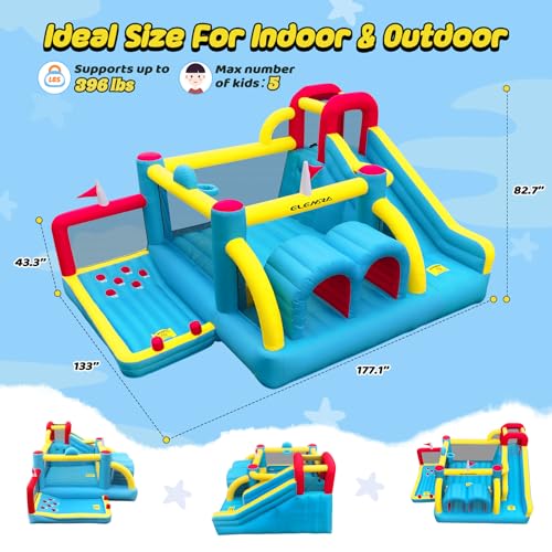 ELEMARA 7-in-1 Inflatable Bounce House with Slide and Golf Area Blue