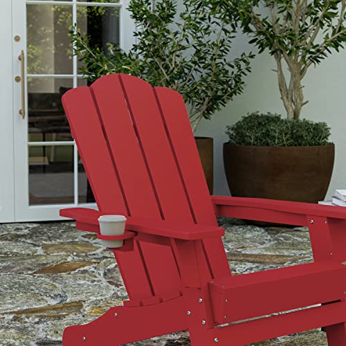 Merrick Lane Nassau Adirondack Chairs Set of 4 Weather Resistant Poly Resin Red