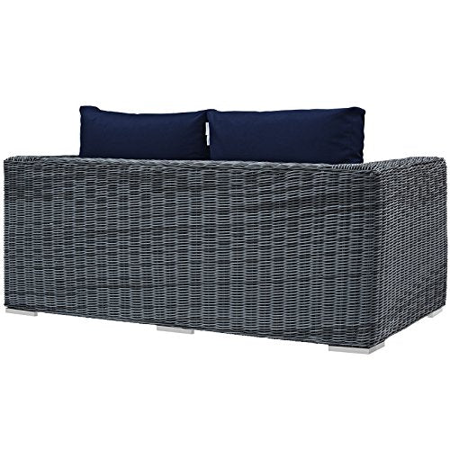 Modway Summon Wicker Rattan Outdoor Patio Loveseat Canvas Navy