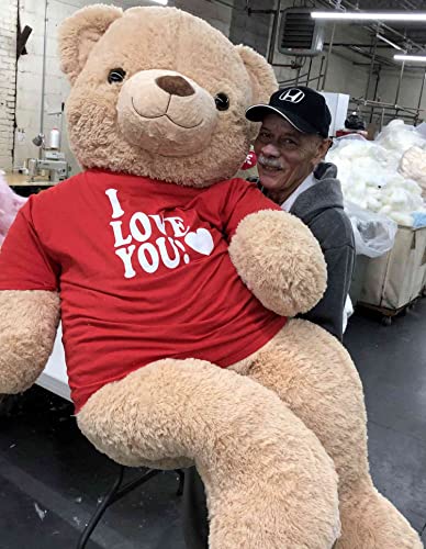Big Plush Giant 6ft Teddy Bear with I Love You T-Shirt Beige