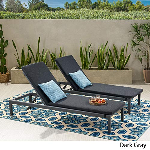 Great Deal Furniture Outdoor Chaise Lounge with Cushion Set of 2 Dark Gray