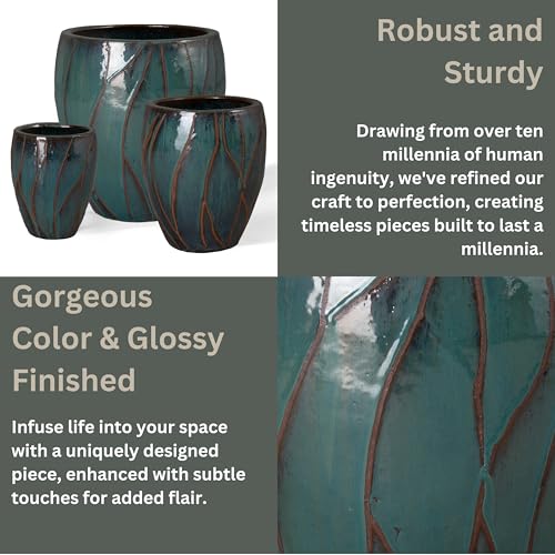 Emissary Teal Stoneware Round Planters 20in x 22in (Set of 3)