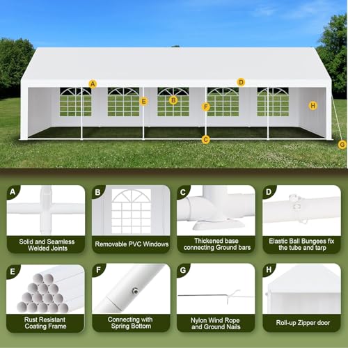 GarveeLife 20'x40' Heavy Duty Outdoor Party Tent with Removable Sidewalls and Waterproof Canopy White
