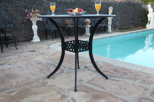 GrandPatioFurniture.com CBM Patio Elisabeth Collection 7 Piece 48" Cast Aluminum Bar Set Black Brown