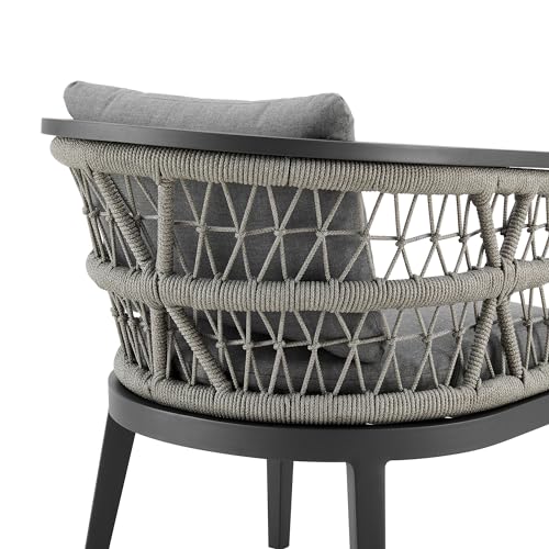 Armen Living Zella Outdoor Patio Dining Chair Set of 2 Aluminum Light Gray Rope with Earl Gray Cushions