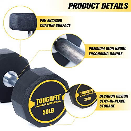 ToughFit 180LBS Decagon Dumbbell Set PEV Coated Black & Yellow