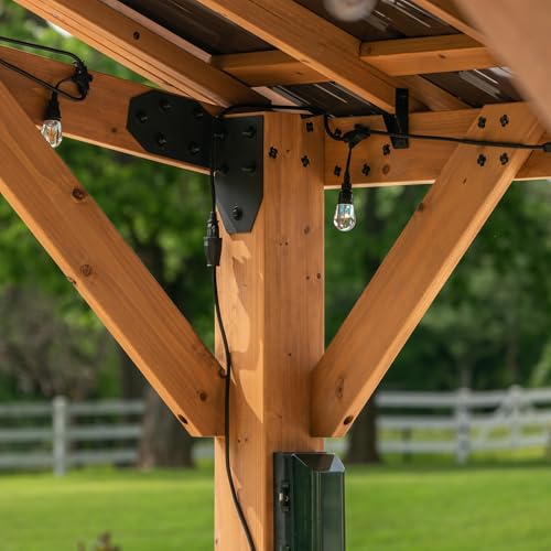 Backyard Discovery Norwood 16 ft. x 12 ft. Cedar Wood Gazebo Pavilion with Steel Roof Light Brown