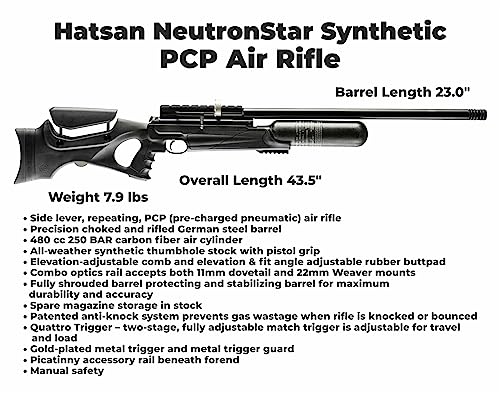 Wearable4U Hatsan NeutronStar .25 Cal Synthetic PCP Air Rifle Bundle with Scope, Targets, Pellets & Hard Case