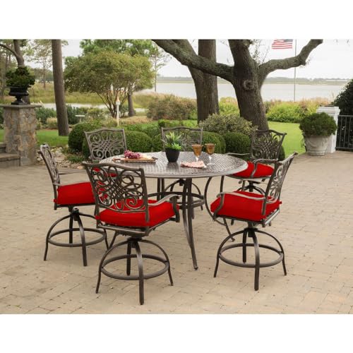 Hanover Traditions 7-Piece Outdoor Dining Set with Red Cushions