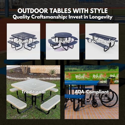 COATEDOUTDOORFURNITURE Heavy-Duty Portable Outdoor Picnic Table with Umbrella Hole, Burgundy