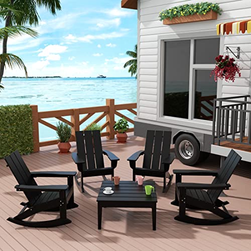 WO WESTIN OUTDOOR Modern 5 PCS HDPE Patio Rocking Chair Set Black