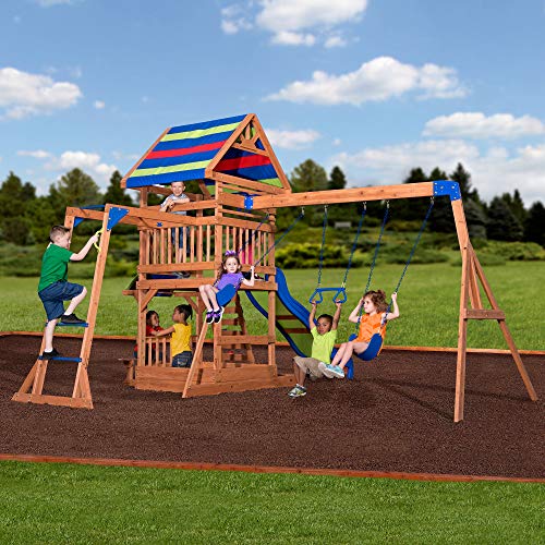 Backyard Discovery Beach Front Cedar Swing Set with Monkey Bars Multicolor