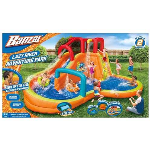 BANZAI Kids Inflatable Lazy River Adventure Water Park & Battle Bop Combo Multi