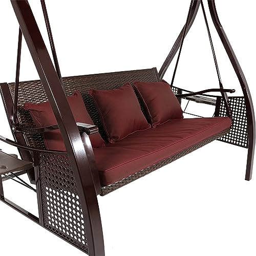 Generic 3-Person Steel Patio Bench with Side Tables Canopy Brown