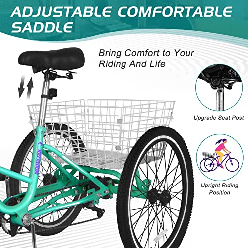 LILYPELLE Adult Folding Tricycle 7 Speed 26 inch Light Green