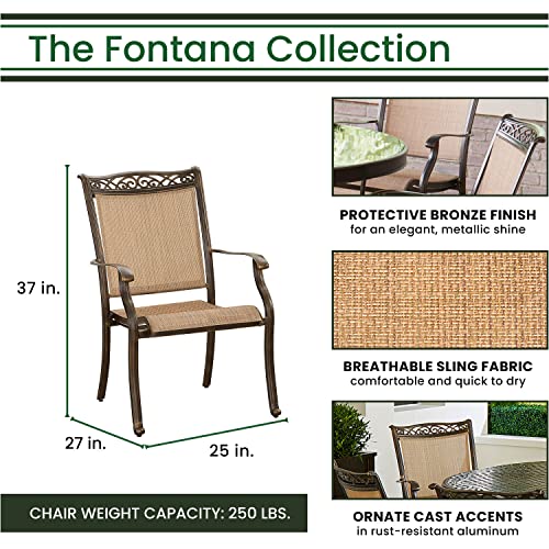 Hanover Fontana 7-Piece Outdoor Patio Dining Set with 6 Sling Chairs and Round Table Tan/Bronze