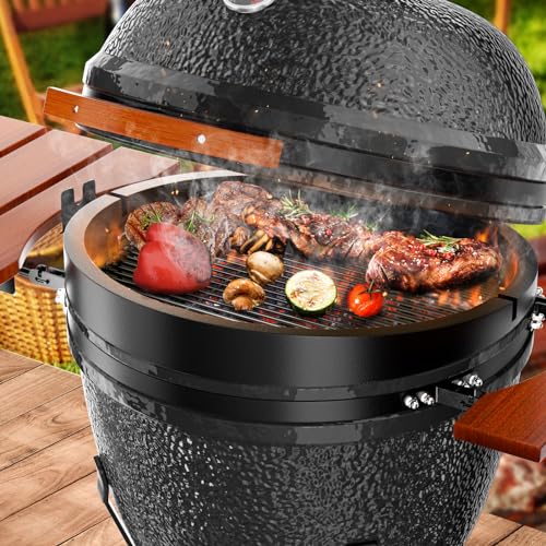 ROOMTEC 18'' Kamado Charcoal Grill with Cover, Portable Camping Grill, Black