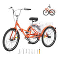 VEVOR Folding Adult Tricycle 26-Inch Lightweight Aluminum Alloy 3 Wheel Cruiser Bike with Large Rear Basket Orange