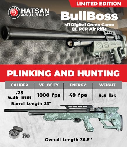 Wearable4U Hatsan BullBoss QE Limited Edition .25 Cal Air Rifle Digital Green Camo Bundle with Pellets and Targets