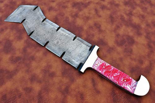 Mega Blades Handmade 18" Damascus Steel Hunting Knife with Resin Handle and Leather Sheath