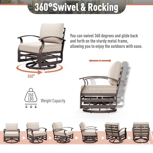Kurapika Aluminum Patio Furniture Set 10-Seat Modern Metal Outdoor Conversation Set with Propane Fire Pit Table, Swivel Rocking Chairs, Sectional Sofa Sand