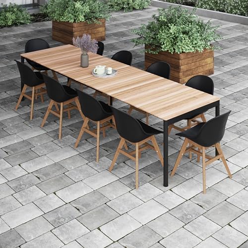 Brampton Saipan Rectangular Outdoor Dining Set for 11 - Certified Teak & Aluminum, Black
