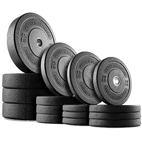 French Fitness Olympic Bumper Plates Set w/7 ft Olympic Bar 425 lbs (New)