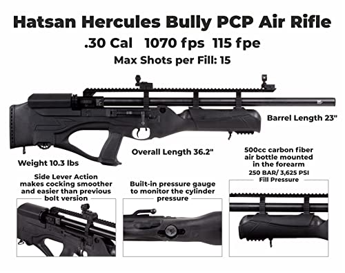 Wearable4U Hatsan HGHercBull-30 Hercules Bully .30 Caliber Air Rifle Bundle with Towel, 100 Pellets, 100 Targets Black